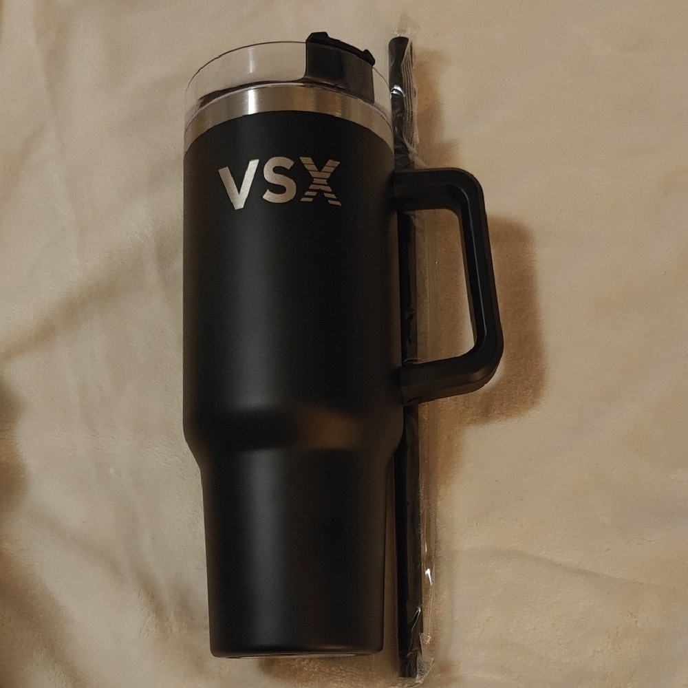 VSX Black Tumbler with Straw and Handle